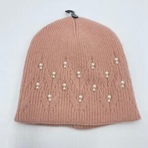 Women's Blush Pink Pearl Accent Cable Knit Beanie NWOT